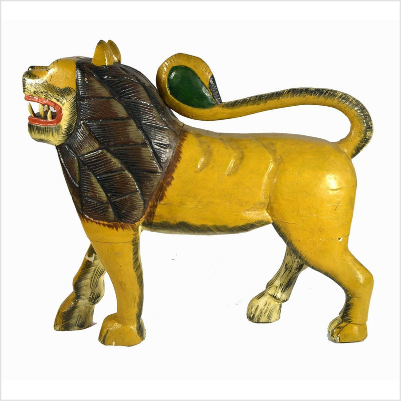 India Hand Carved Wooden Lion- Asian Antiques, Vintage Home Decor & Chinese Furniture - FEA Home
