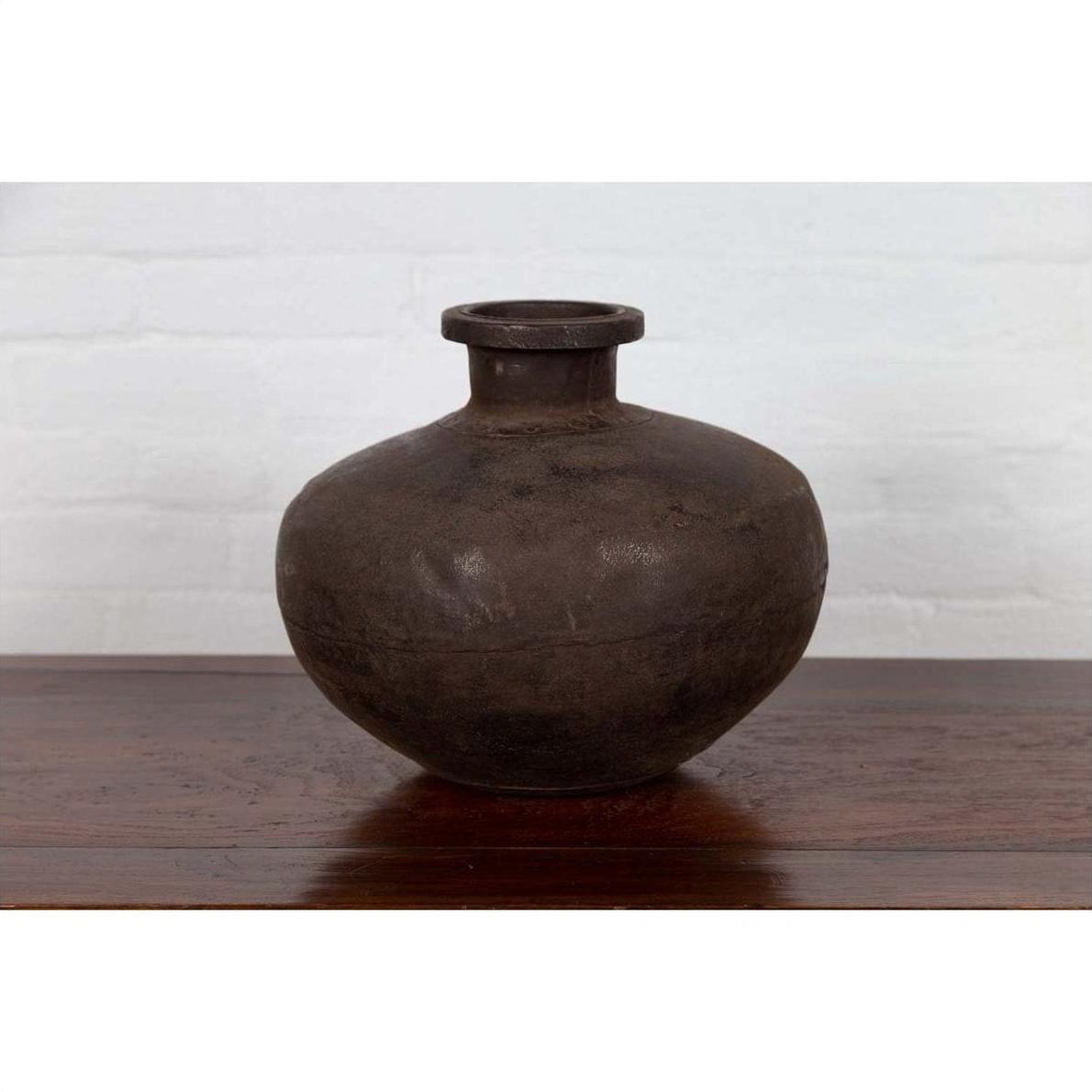 Indian 19th Century Metal Water Jar with Generous Belly and Protruding Lip-11. Asian &amp; Chinese Furniture, Art, Antiques, Vintage Home Décor for sale at FEA Home