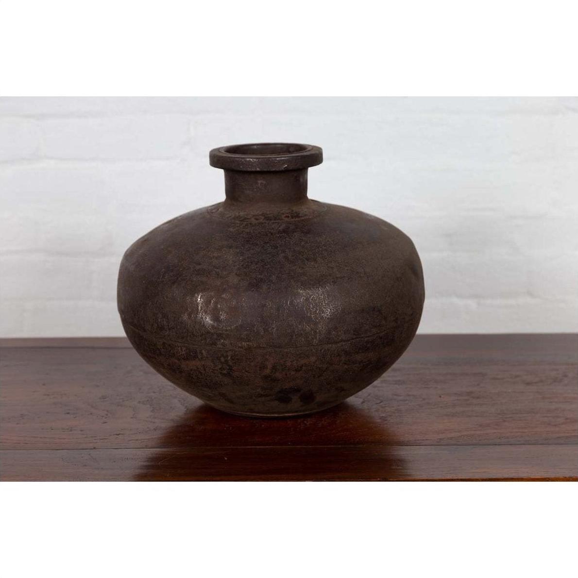 Indian 19th Century Metal Water Jar with Generous Belly and Protruding Lip-12. Asian &amp; Chinese Furniture, Art, Antiques, Vintage Home Décor for sale at FEA Home