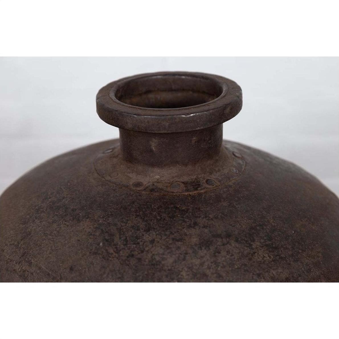 Indian 19th Century Metal Water Jar with Generous Belly and Protruding Lip-6. Asian &amp; Chinese Furniture, Art, Antiques, Vintage Home Décor for sale at FEA Home