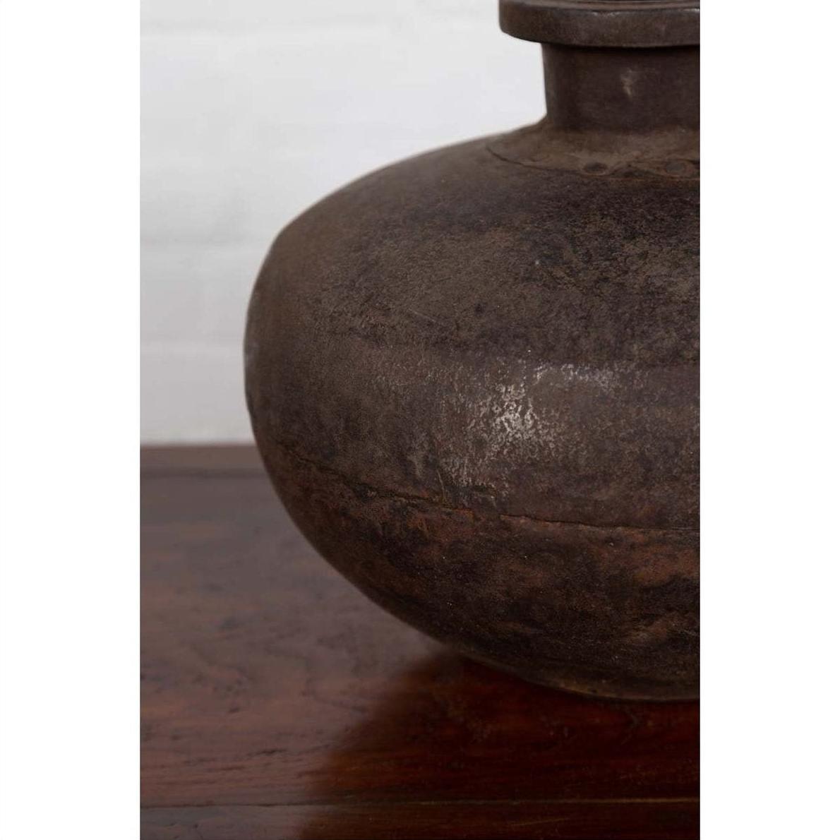 Indian 19th Century Metal Water Jar with Generous Belly and Protruding Lip-7. Asian &amp; Chinese Furniture, Art, Antiques, Vintage Home Décor for sale at FEA Home
