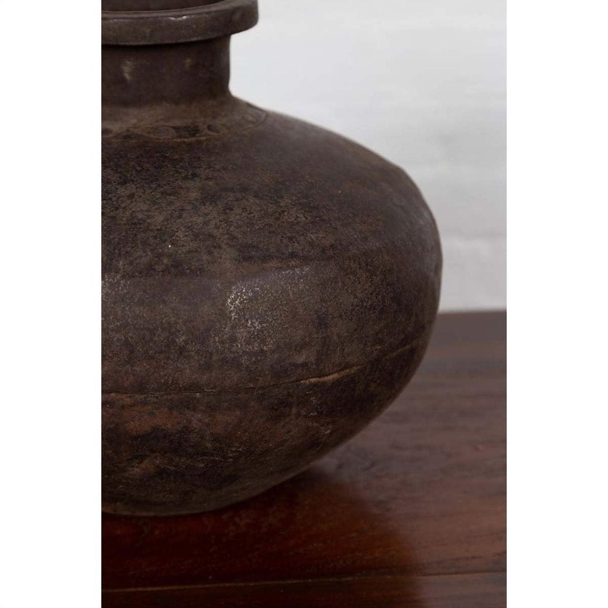 Indian 19th Century Metal Water Jar with Generous Belly and Protruding Lip-8. Asian &amp; Chinese Furniture, Art, Antiques, Vintage Home Décor for sale at FEA Home