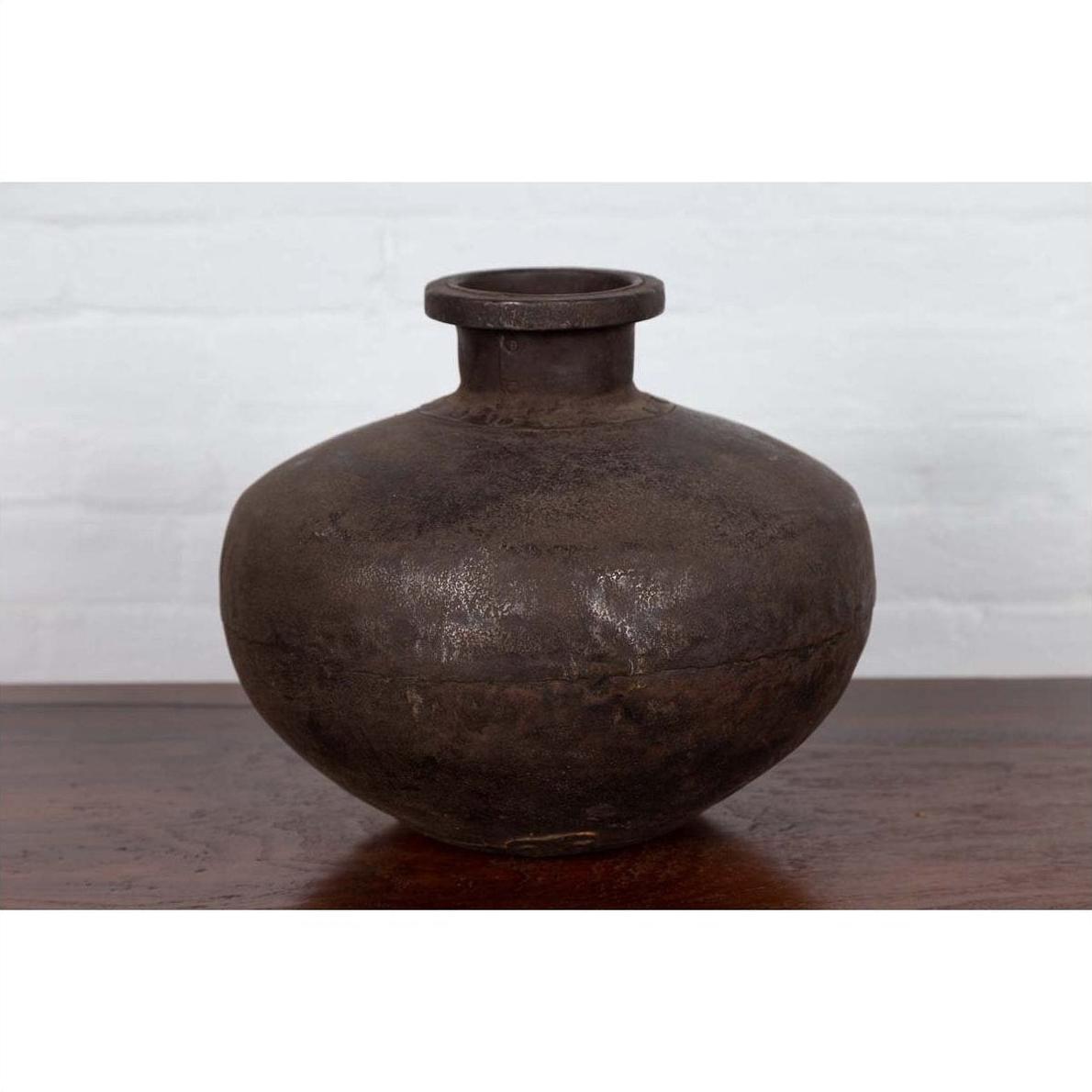 Indian 19th Century Metal Water Jar with Generous Belly and Protruding Lip-10. Asian &amp; Chinese Furniture, Art, Antiques, Vintage Home Décor for sale at FEA Home