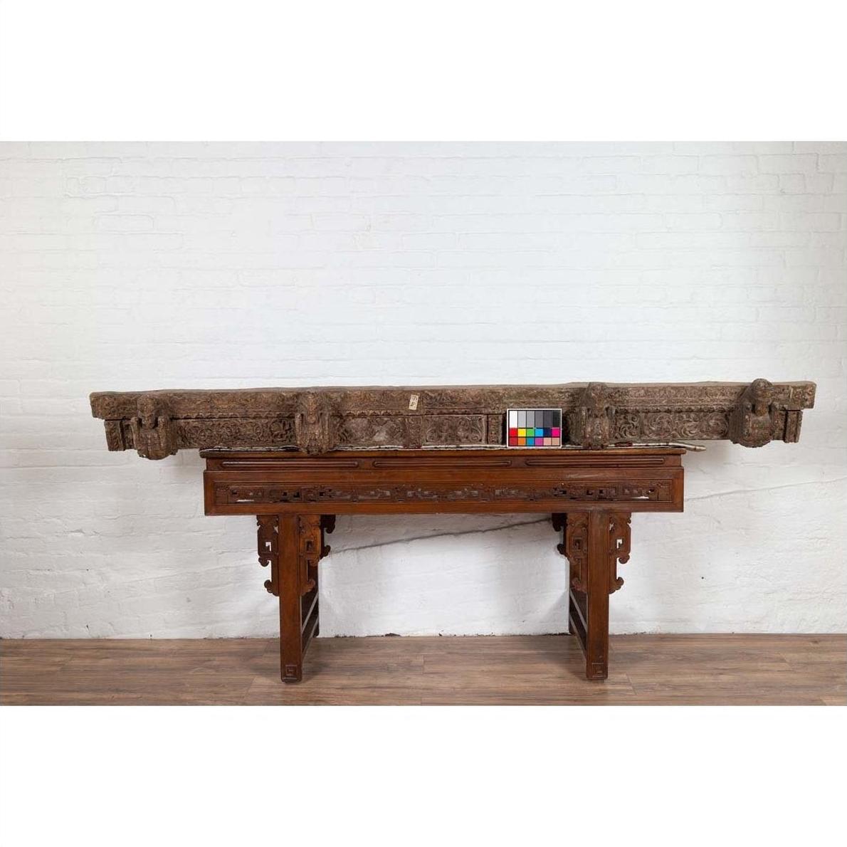 Indian Antique 19th Century Architectural Temple Molding with Carved Animals-3. Asian &amp; Chinese Furniture, Art, Antiques, Vintage Home Décor for sale at FEA Home