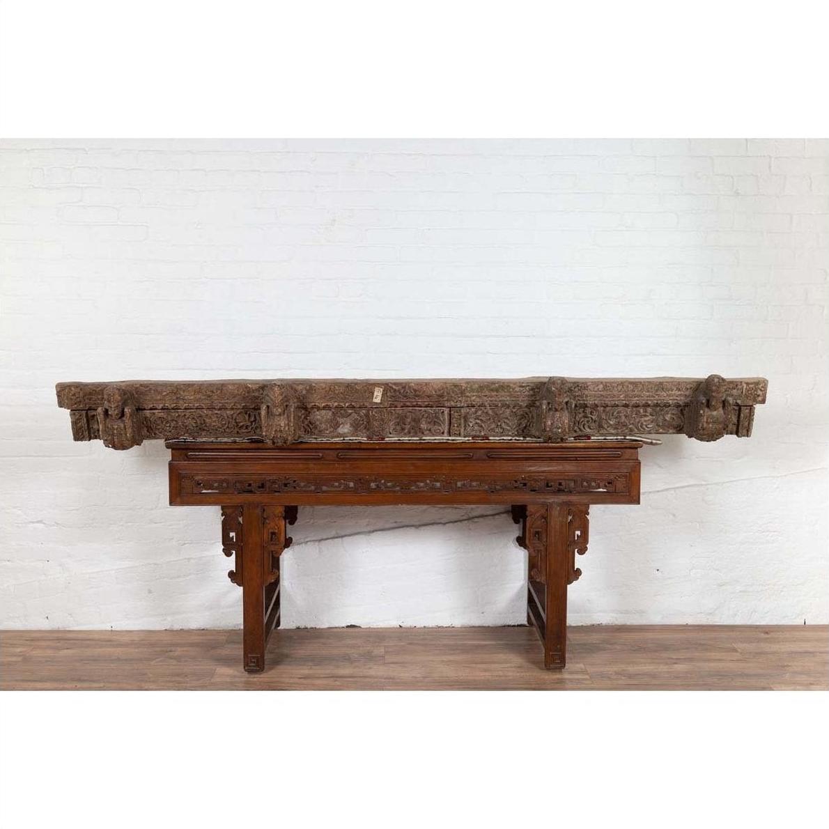 Indian Antique 19th Century Architectural Temple Molding with Carved Animals-2. Asian &amp; Chinese Furniture, Art, Antiques, Vintage Home Décor for sale at FEA Home