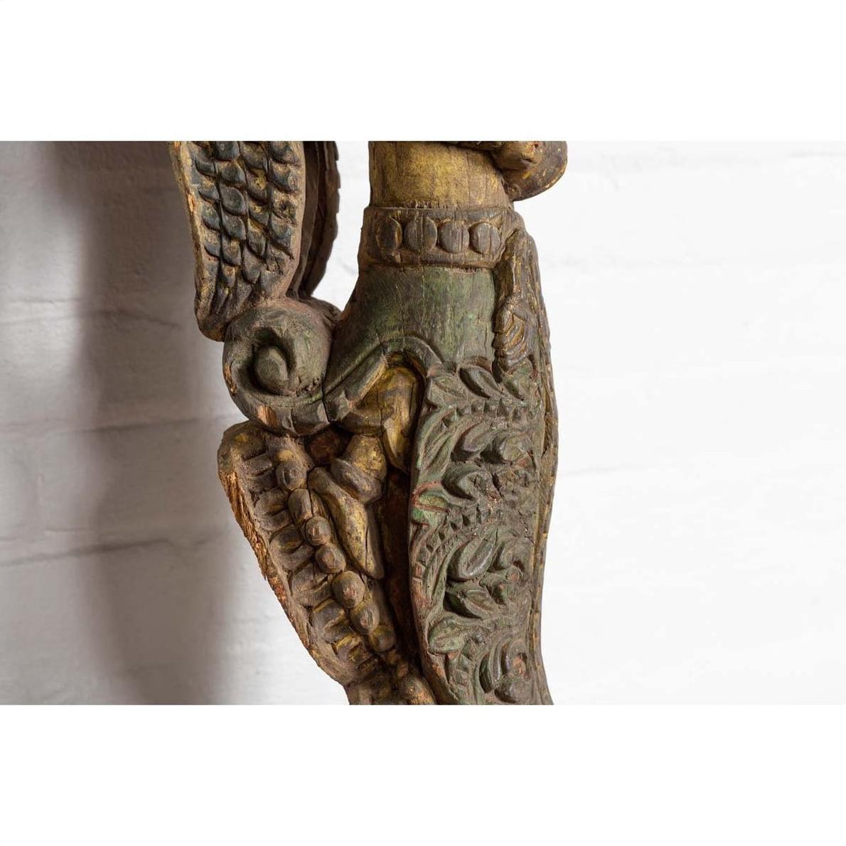 Indian Antique Polychrome Hand Carved Statue Depicting a Celestial Musician-12. Asian &amp; Chinese Furniture, Art, Antiques, Vintage Home Décor for sale at FEA Home
