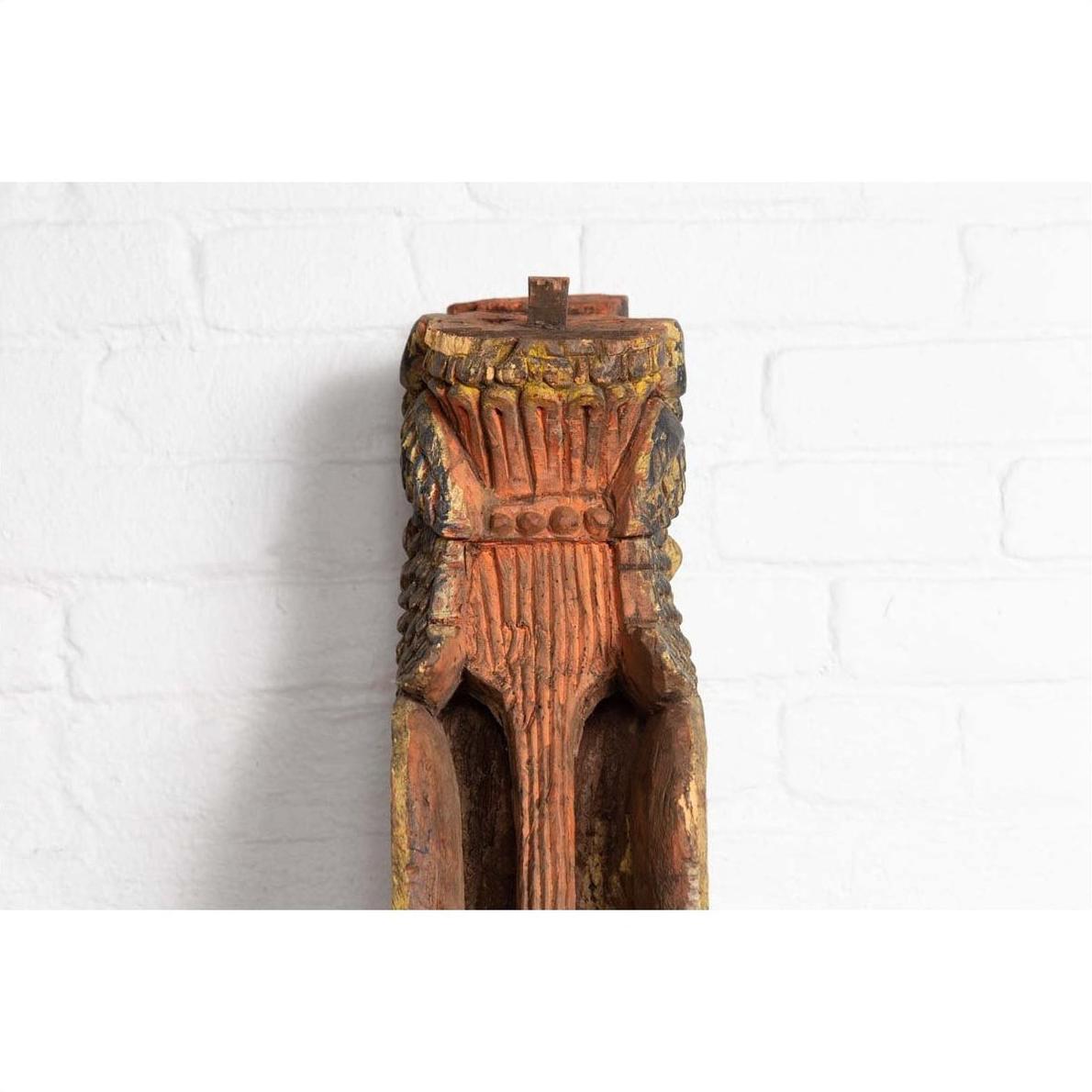Indian Antique Polychrome Hand Carved Statue Depicting a Celestial Musician-14. Asian &amp; Chinese Furniture, Art, Antiques, Vintage Home Décor for sale at FEA Home