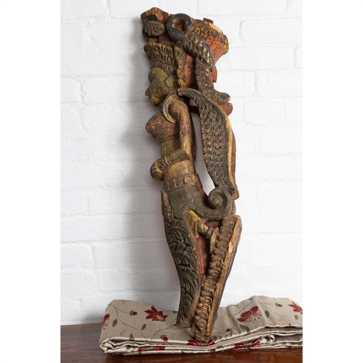 Indian Antique Polychrome Hand Carved Statue Depicting a Celestial Musician-15. Asian &amp; Chinese Furniture, Art, Antiques, Vintage Home Décor for sale at FEA Home