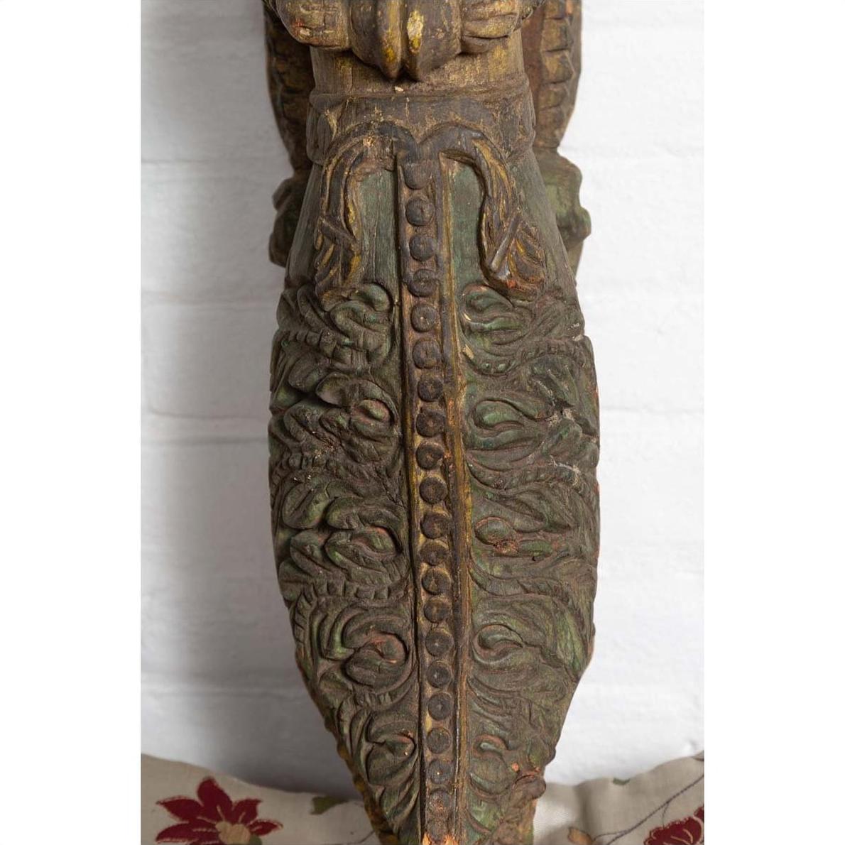 Indian Antique Polychrome Hand Carved Statue Depicting a Celestial Musician-6. Asian &amp; Chinese Furniture, Art, Antiques, Vintage Home Décor for sale at FEA Home