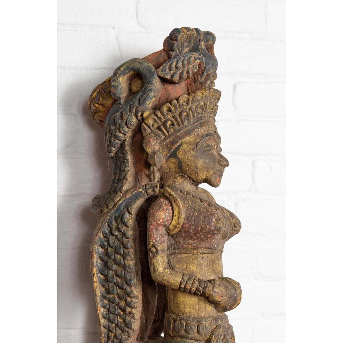 Indian Antique Polychrome Hand Carved Statue Depicting a Celestial Musician-8. Asian &amp; Chinese Furniture, Art, Antiques, Vintage Home Décor for sale at FEA Home