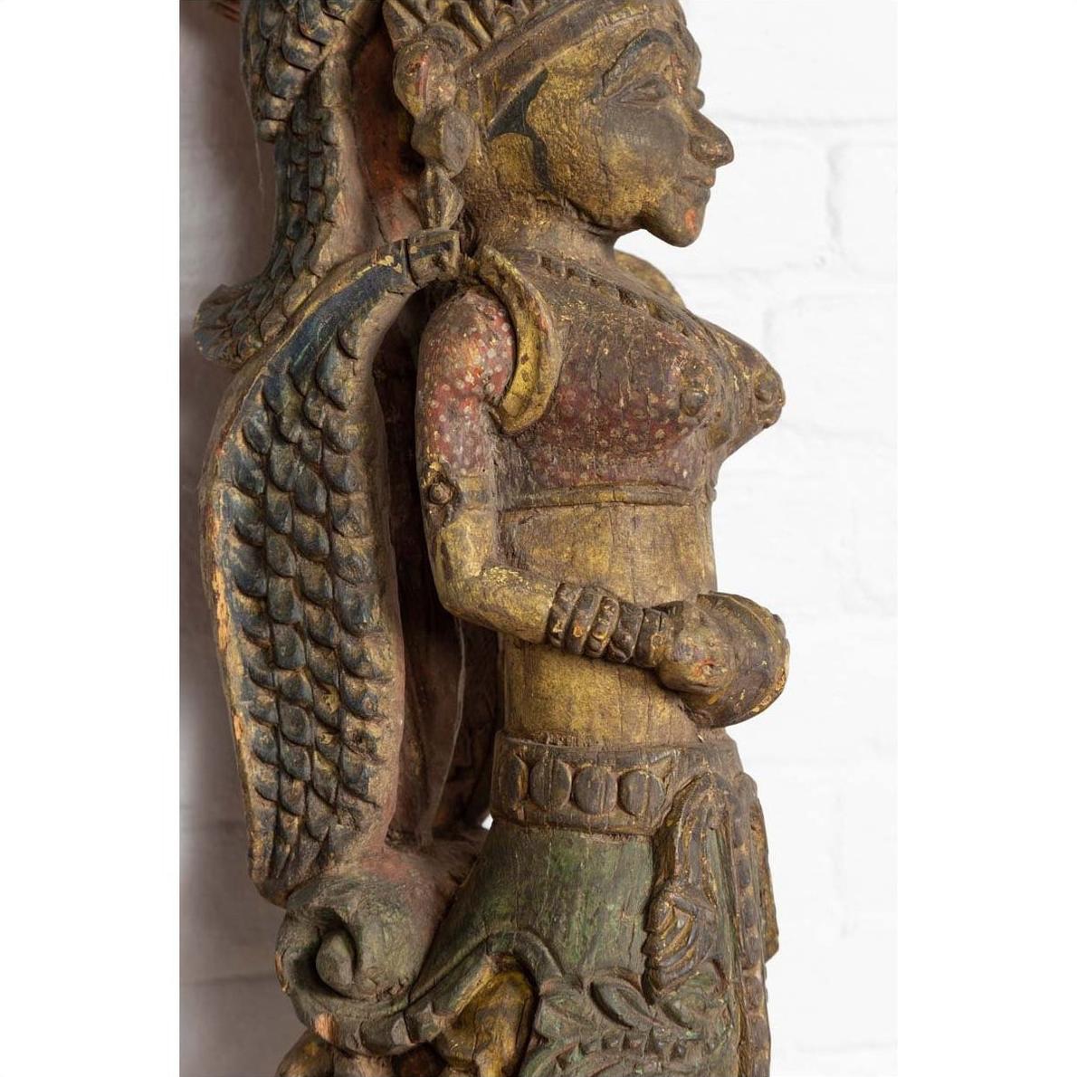 Indian Antique Polychrome Hand Carved Statue Depicting a Celestial Musician-9. Asian &amp; Chinese Furniture, Art, Antiques, Vintage Home Décor for sale at FEA Home