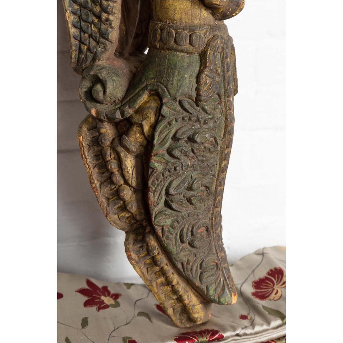 Indian Antique Polychrome Hand Carved Statue Depicting a Celestial Musician-10. Asian &amp; Chinese Furniture, Art, Antiques, Vintage Home Décor for sale at FEA Home