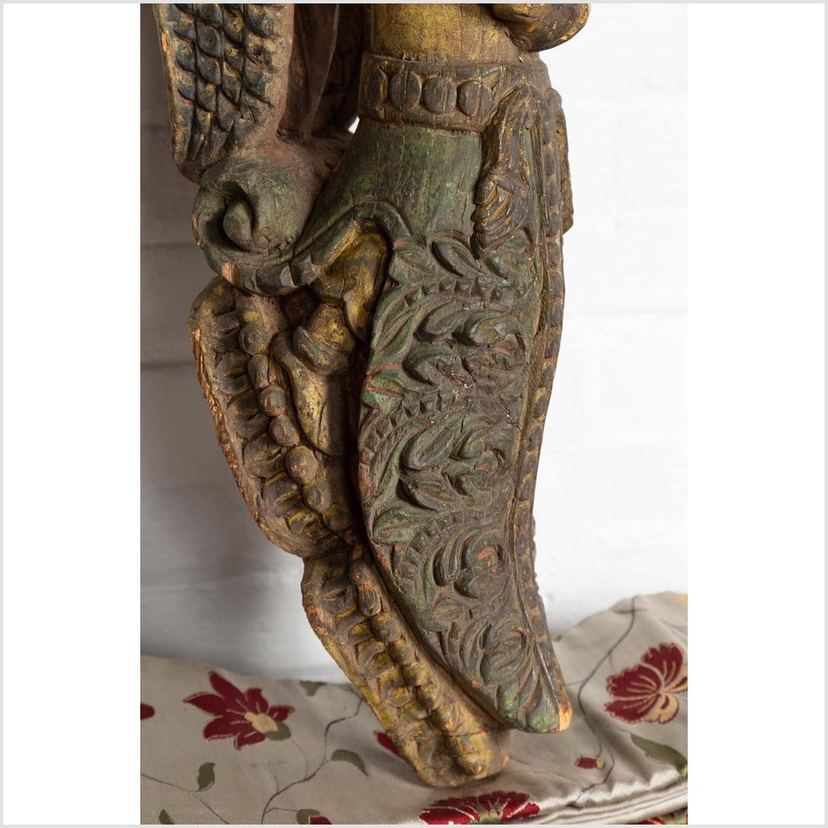 Indian Antique Polychrome Hand Carved Statue Depicting a Celestial Musician-10. Asian &amp; Chinese Furniture, Art, Antiques, Vintage Home Décor for sale at FEA Home