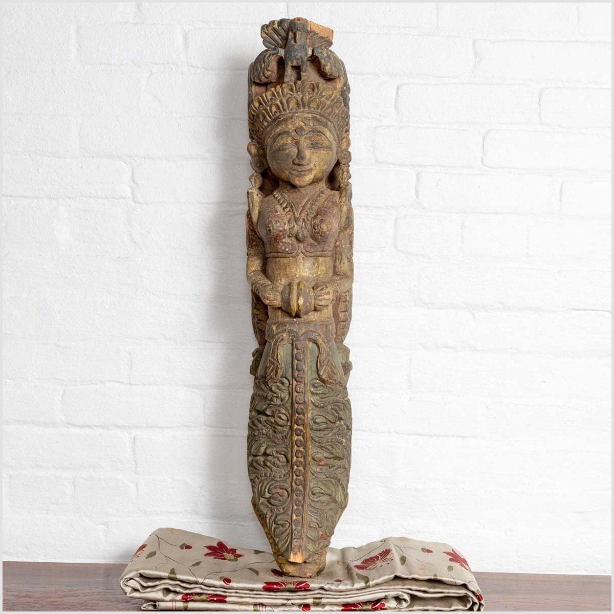 Indian Antique Polychrome Hand Carved Statue Depicting a Celestial Musician-2. Asian & Chinese Furniture, Art, Antiques, Vintage Home Décor for sale at FEA Home