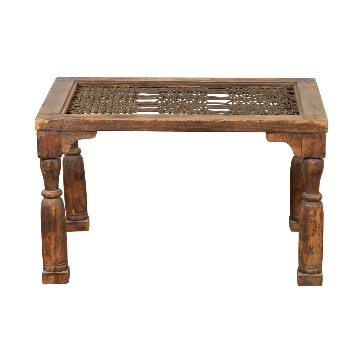 Indian Antique Window Grate Made into a Coffee Table with Turned Baluster Legs-1. Asian & Chinese Furniture, Art, Antiques, Vintage Home Décor for sale at FEA Home