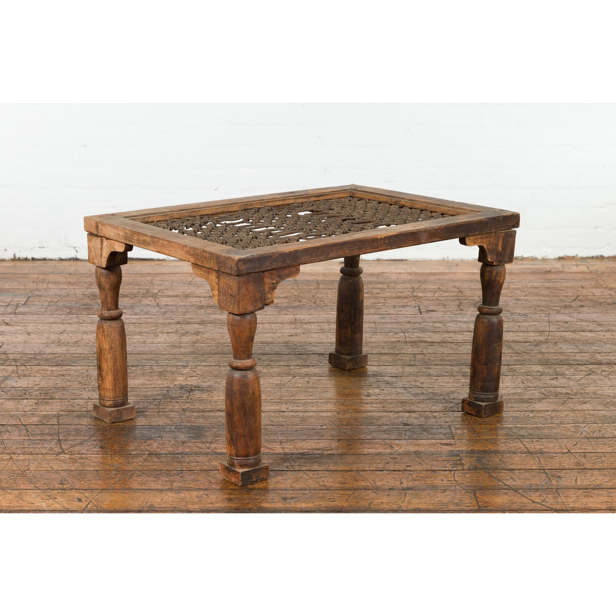 Indian Antique Window Grate Made into a Coffee Table with Turned Baluster Legs-12. Asian &amp; Chinese Furniture, Art, Antiques, Vintage Home Décor for sale at FEA Home