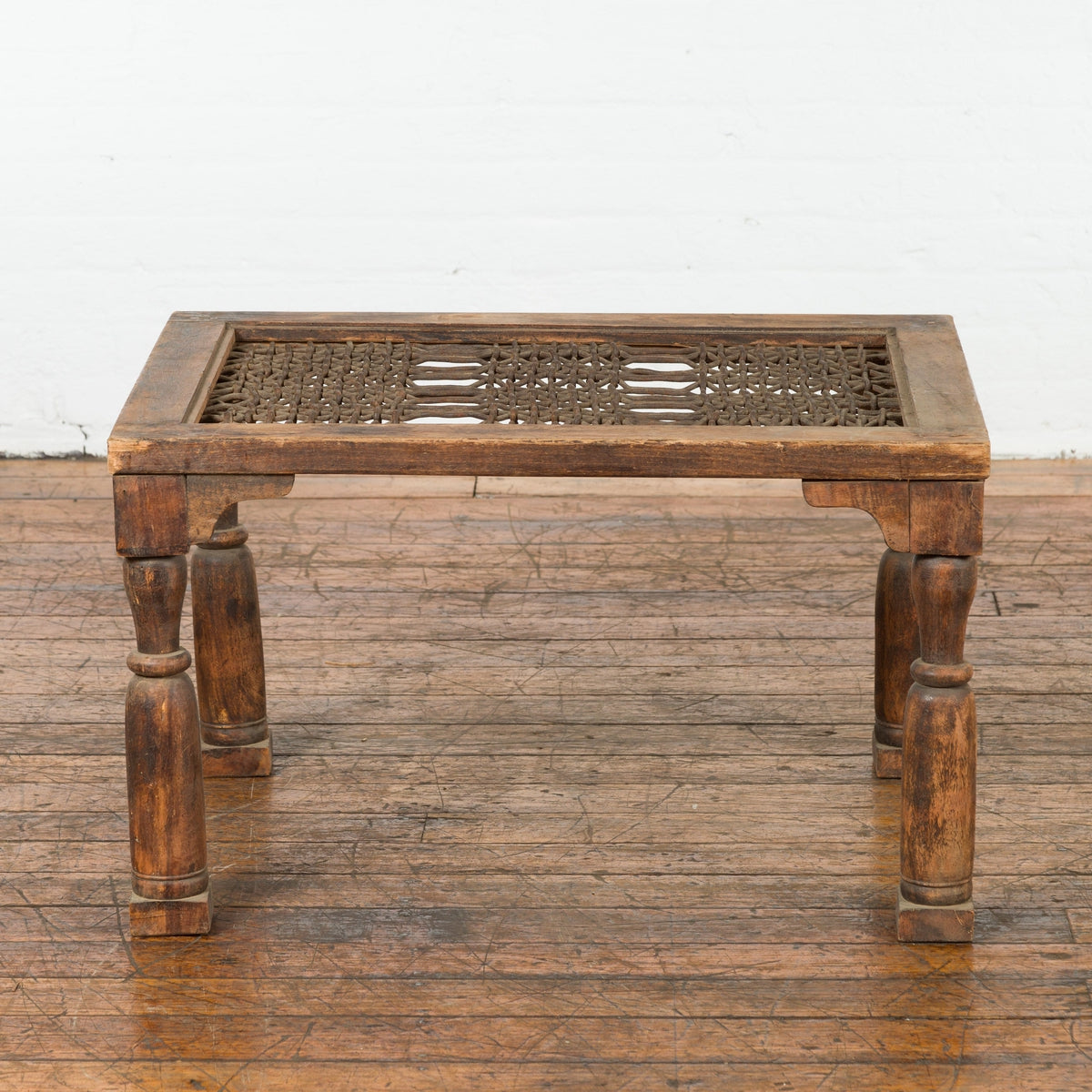 Indian Antique Window Grate Made into a Coffee Table with Turned Baluster Legs-15. Asian &amp; Chinese Furniture, Art, Antiques, Vintage Home Décor for sale at FEA Home