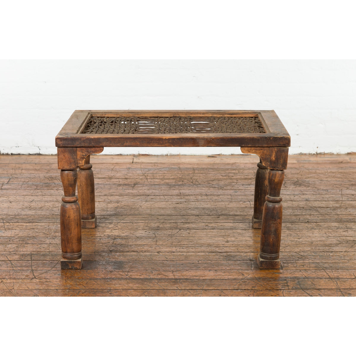 Indian Antique Window Grate Made into a Coffee Table with Turned Baluster Legs-2. Asian & Chinese Furniture, Art, Antiques, Vintage Home Décor for sale at FEA Home
