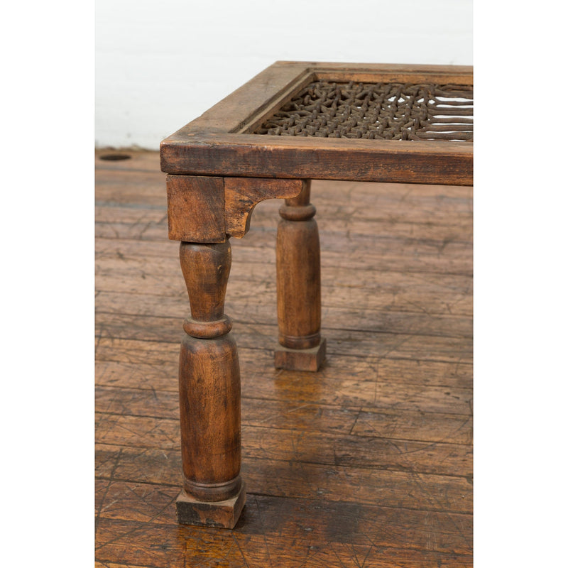 Indian Antique Window Grate Made into a Coffee Table with Turned Baluster Legs-YN7583-6. Asian & Chinese Furniture, Art, Antiques, Vintage Home Décor for sale at FEA Home