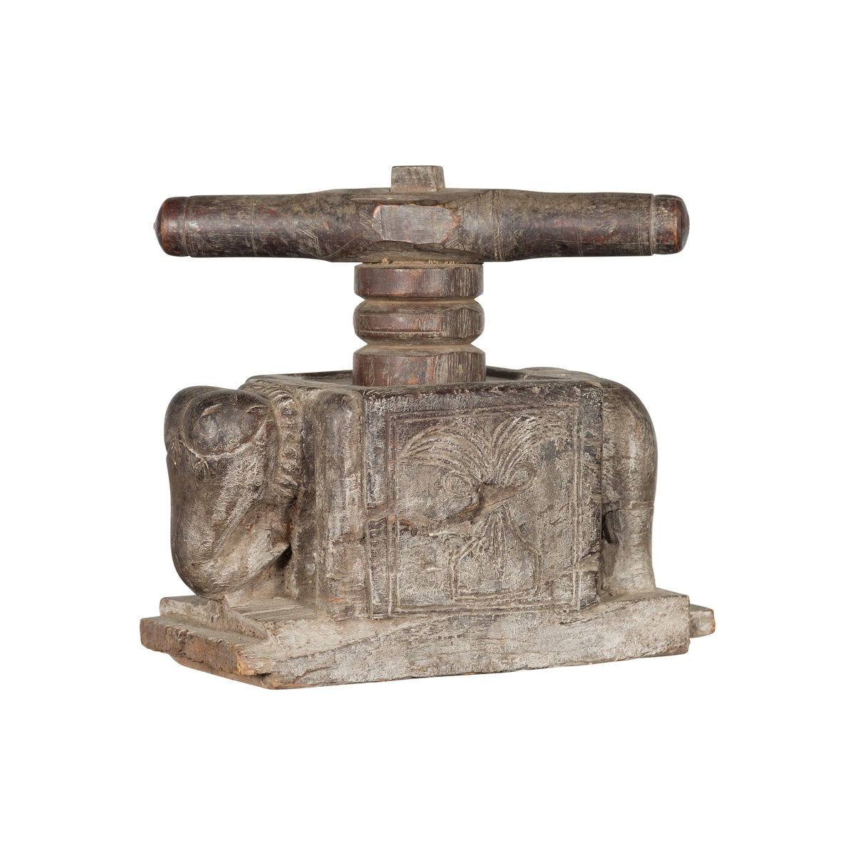 Indian Antique Wooden Hand Noodle Maker with Carved Elephant and Vice Press-1. Asian & Chinese Furniture, Art, Antiques, Vintage Home Décor for sale at FEA Home
