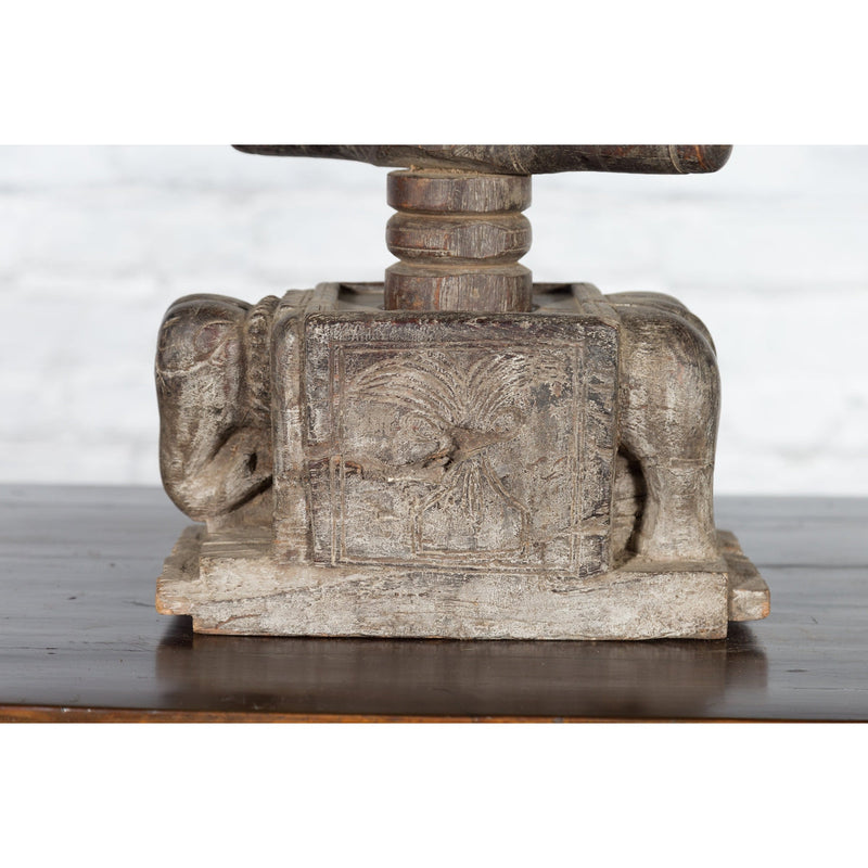 This-is-a-picture-of-a-Indian Antique Wooden Hand Noodle Maker with Carved Elephant and Vice Press-with-image-position-8-style-YN4953-Shop-for-Vintage-and-Antique-Asian-and-Chinese-Furniture-for-sale-at-FEA Home-NYC
