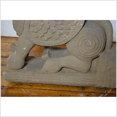 Indian Hand-Carved 19th Century Stone Sphinx Sculpture with Tiara and Earrings-YN5592-10. Asian & Chinese Furniture, Art, Antiques, Vintage Home Décor for sale at FEA Home