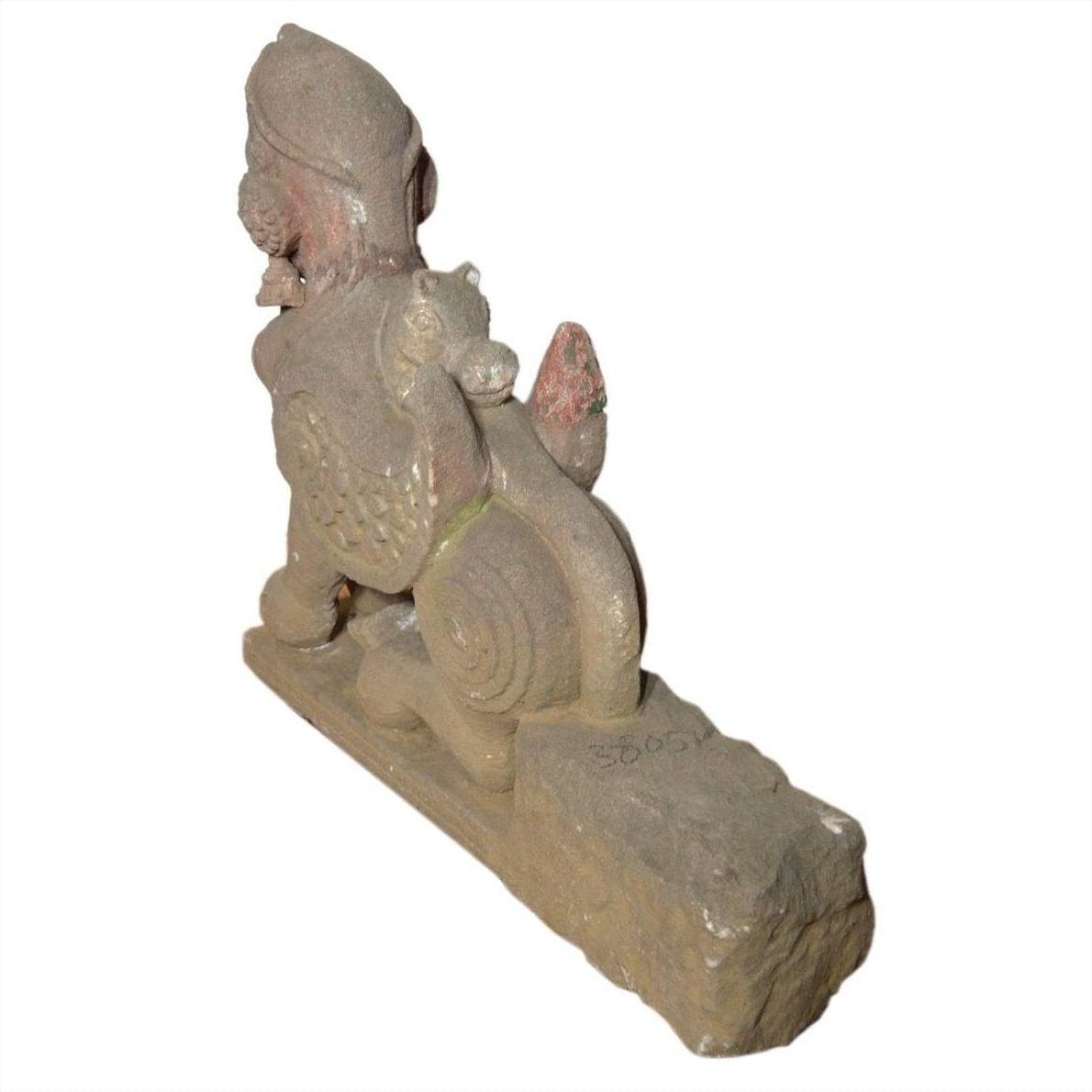 Indian Hand-Carved 19th Century Stone Sphinx Sculpture with Tiara and Earrings-11. Asian &amp; Chinese Furniture, Art, Antiques, Vintage Home Décor for sale at FEA Home