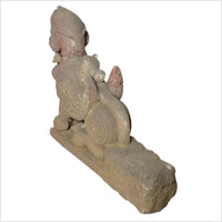 Indian Hand-Carved 19th Century Stone Sphinx Sculpture with Tiara and Earrings