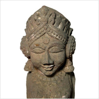 Indian Hand-Carved 19th Century Stone Sphinx Sculpture with Tiara and Earrings