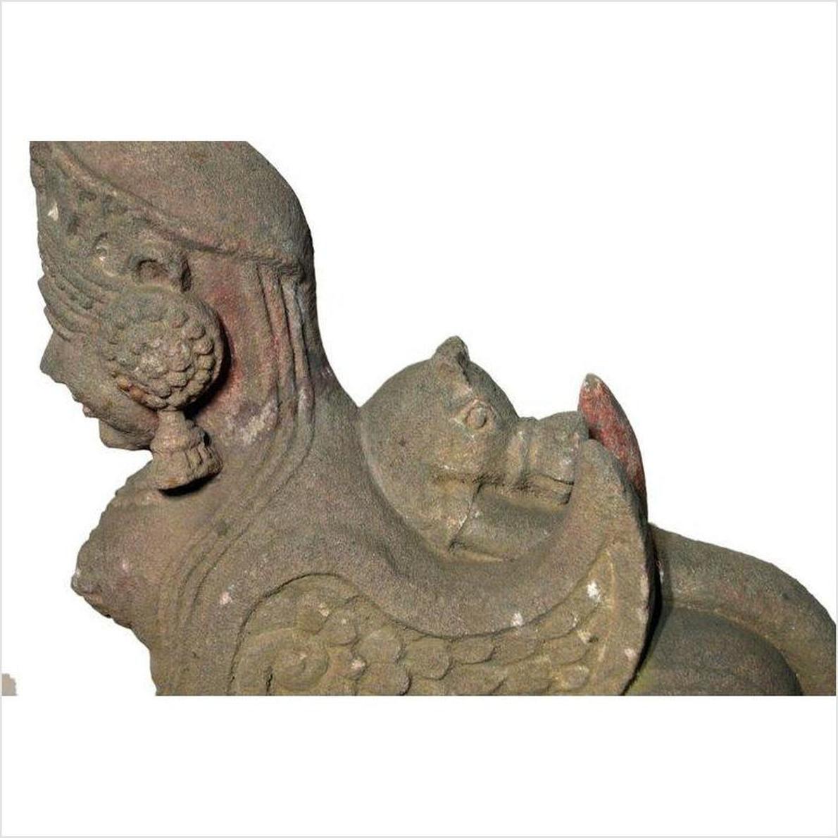 Indian Hand-Carved 19th Century Stone Sphinx Sculpture with Tiara and Earrings-9. Asian &amp; Chinese Furniture, Art, Antiques, Vintage Home Décor for sale at FEA Home