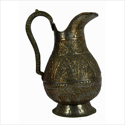 Indian Hand Tooled Brass Water Pitcher
