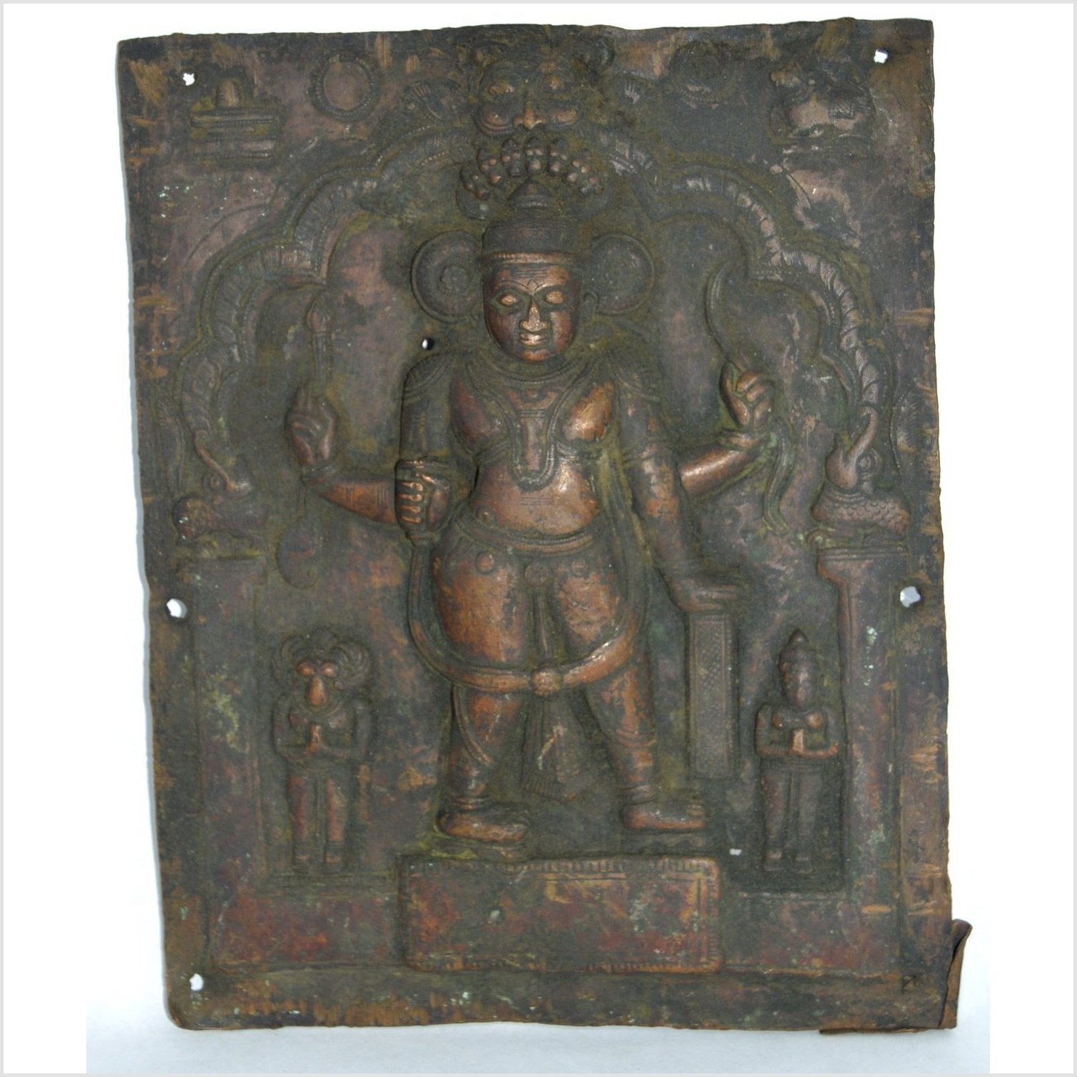 Indian Temple Bas-Relief Copper Plaque-1. Asian & Chinese Furniture, Art, Antiques, Vintage Home Décor for sale at FEA Home