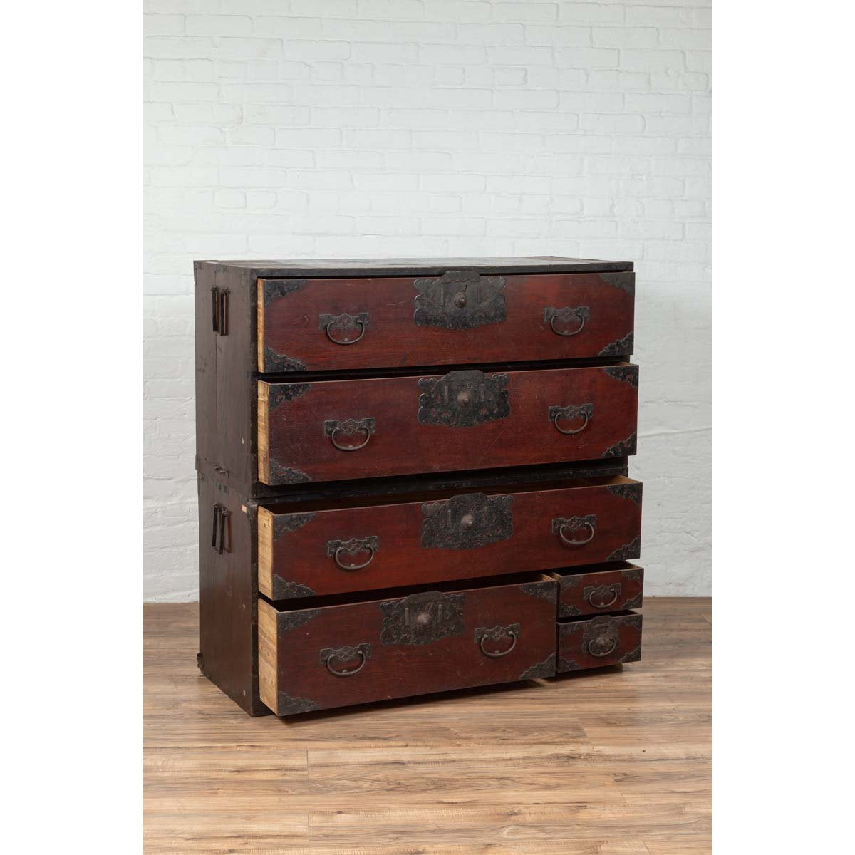 Japanese 19th Century Lacquered Sendai Clothing Tansu with Elaborate Hardware-12. Asian &amp; Chinese Furniture, Art, Antiques, Vintage Home Décor for sale at FEA Home