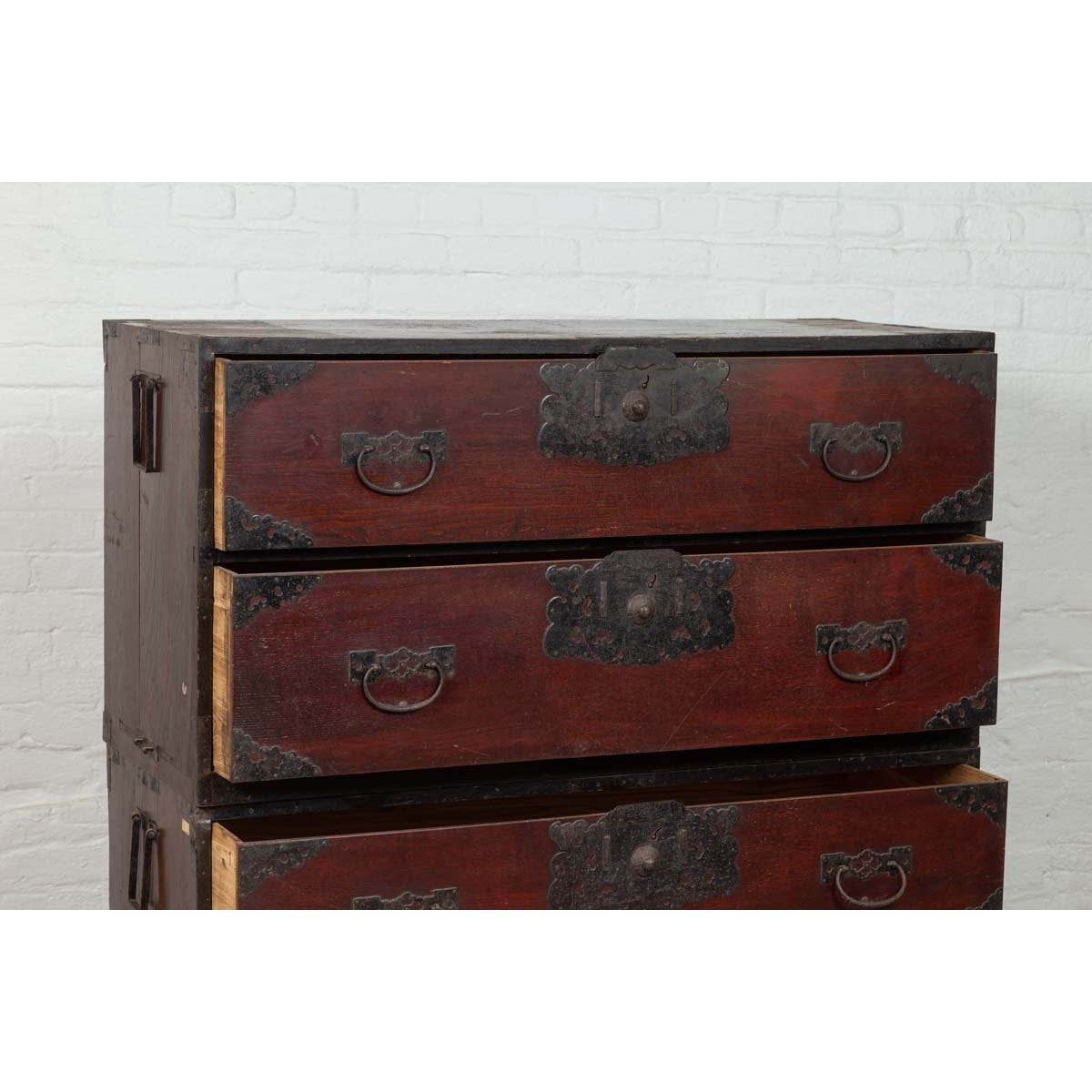 Japanese 19th Century Lacquered Sendai Clothing Tansu with Elaborate Hardware-13. Asian &amp; Chinese Furniture, Art, Antiques, Vintage Home Décor for sale at FEA Home