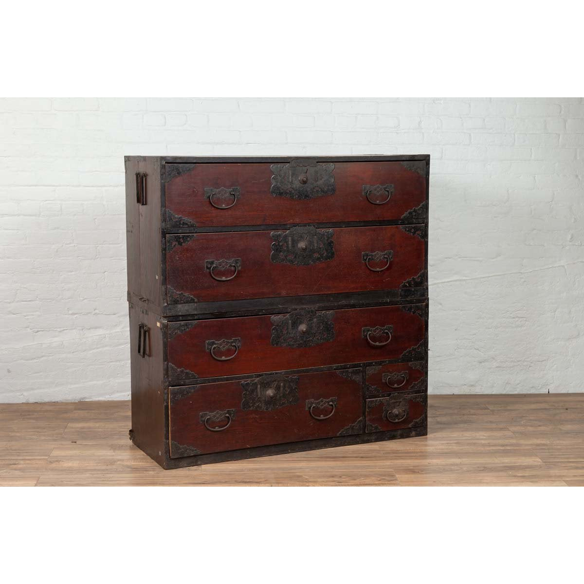Japanese 19th Century Lacquered Sendai Clothing Tansu with Elaborate Hardware-15. Asian &amp; Chinese Furniture, Art, Antiques, Vintage Home Décor for sale at FEA Home