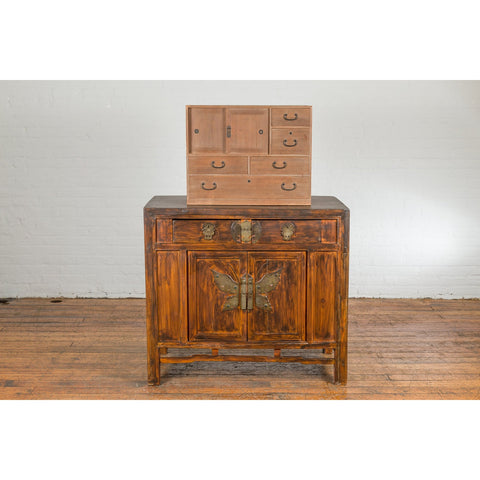 This-is-a-picture-of-a-Japanese Antique Kiri Wood Miniature Tansu Chest with Sliding Doors and Drawers-image-position-8-style-YN7731-Shop-for-Vintage-and-Antique-Asian-and-Chinese-Furniture-for-sale-at-FEA Home-NYC
