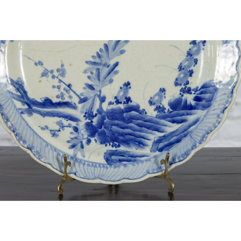 This-is-a-picture-of-a-Japanese Blue and White Hand-Painted Porcelain Charger Plate with Foliage Décor-with-image-position-17-style-YN5721-Shop-for-Vintage-and-Antique-Asian-and-Chinese-Furniture-for-sale-at-FEA Home-NYC