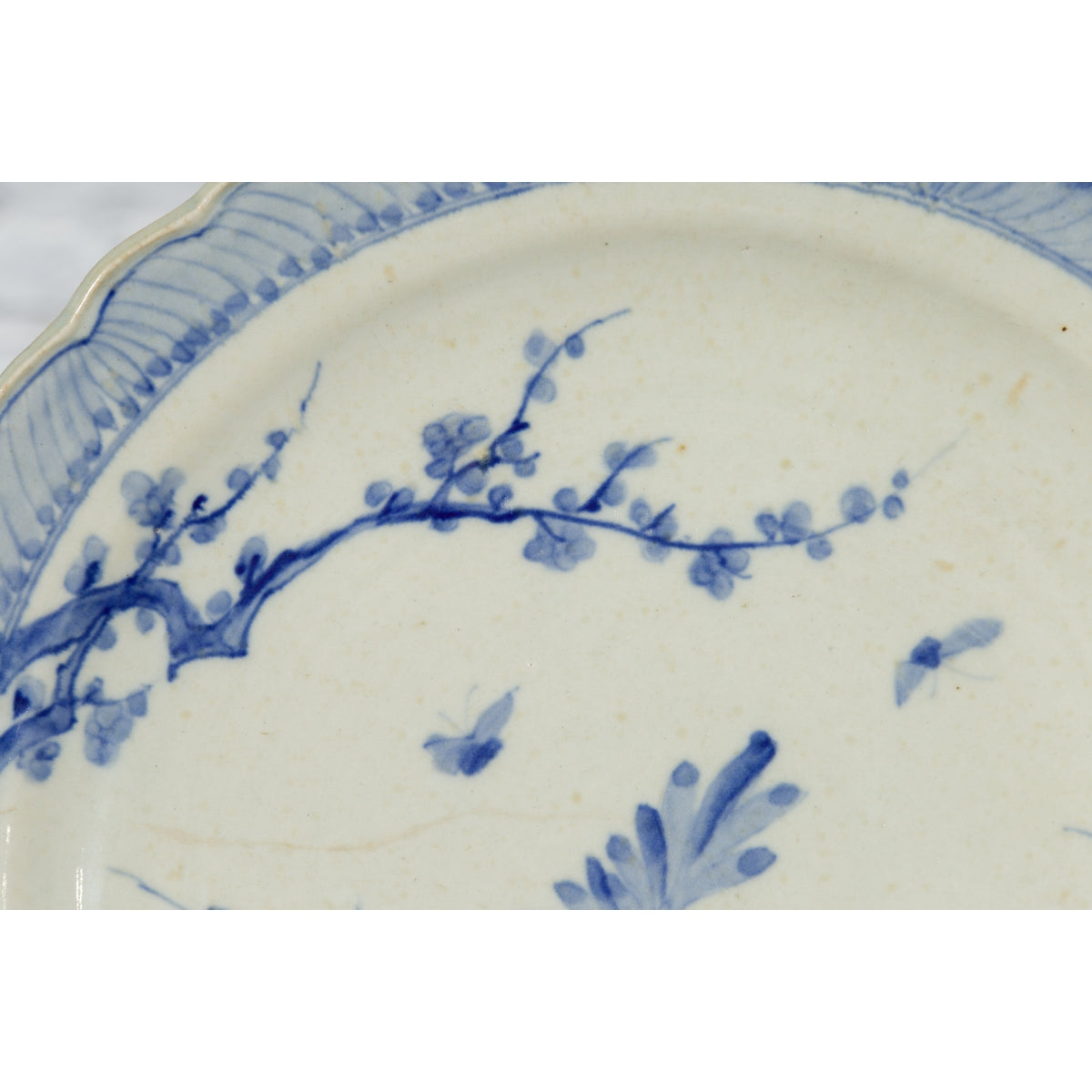 Japanese Blue and White Hand-Painted Porcelain Charger Plate with Foliage Décor-2. Asian & Chinese Furniture, Art, Antiques, Vintage Home Décor for sale at FEA Home