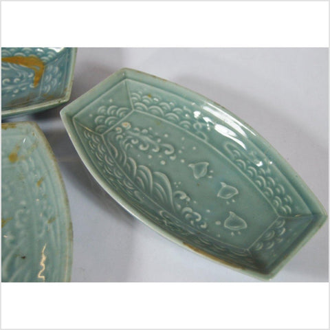 Japanese Boat Shaped Celadon Bowls-YNE886-2. Asian & Chinese Furniture, Art, Antiques, Vintage Home Décor for sale at FEA Home