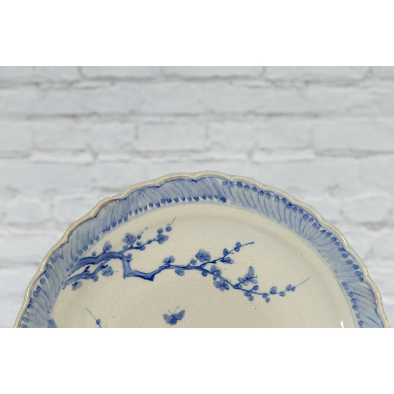 This-is-a-picture-of-a-Japanese Hand-Painted Blue and White Porcelain Charger Plate with Foliage Décor-with-image-position-11-style-YN5722-Shop-for-Vintage-and-Antique-Asian-and-Chinese-Furniture-for-sale-at-FEA Home-NYC
