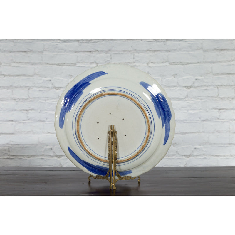 This-is-a-picture-of-a-Japanese Hand-Painted Blue and White Porcelain Charger Plate with Foliage Décor-with-image-position-13-style-YN5722-Shop-for-Vintage-and-Antique-Asian-and-Chinese-Furniture-for-sale-at-FEA Home-NYC