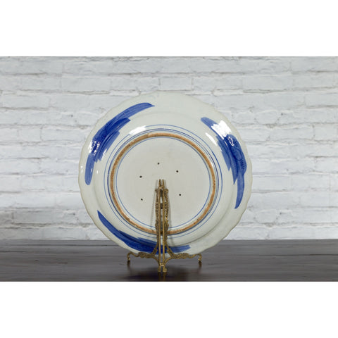 Japanese Hand-Painted Blue and White Porcelain Charger Plate with Foliage Décor-13. Asian & Chinese Furniture, Art, Antiques, Vintage Home Décor for sale at FEA Home