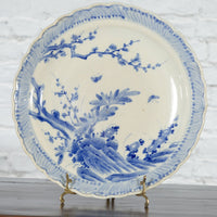Japanese Hand-Painted Blue and White Porcelain Charger Plate with Foliage Décor