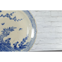 Japanese Hand-Painted Blue and White Porcelain Charger Plate with Foliage Décor