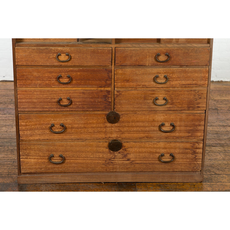 This-is-a-picture-of-a-Japanese Meiji 19th Century Cha Tansu Kiri Wood Tea Cabinet with Doors, Drawers-image-position-7-style-YN7589-Shop-for-Vintage-and-Antique-Asian-and-Chinese-Furniture-for-sale-at-FEA Home-NYC