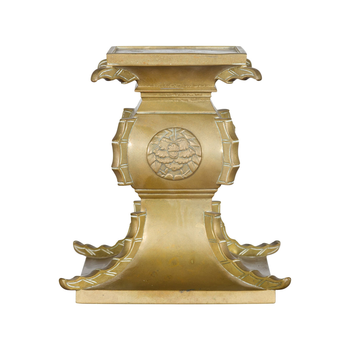 Japanese Meiji Period Brass Candle Holder with Scrolls and Medallions-1. Asian & Chinese Furniture, Art, Antiques, Vintage Home Décor for sale at FEA Home