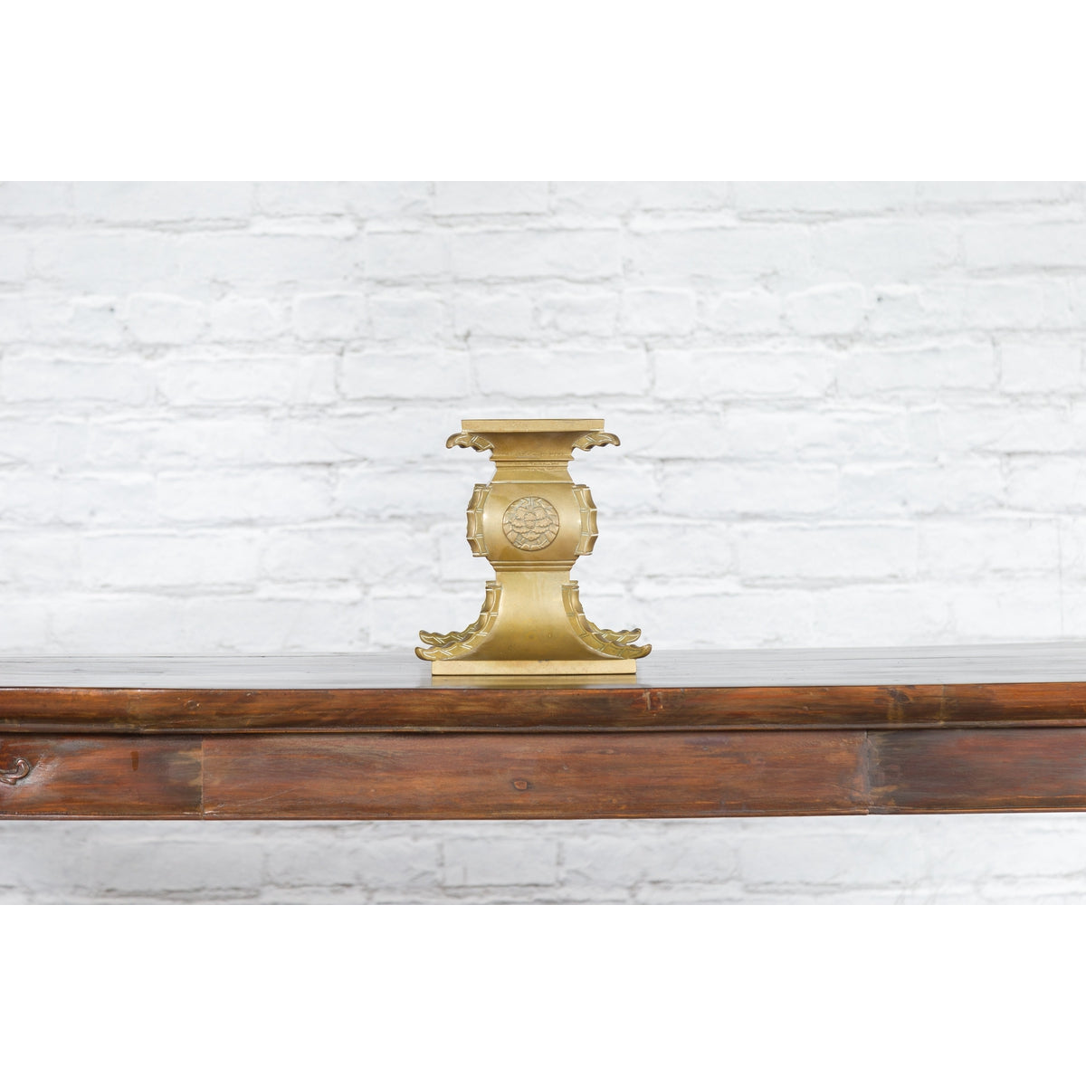 Japanese Meiji Period Brass Candle Holder with Scrolls and Medallions-4. Asian &amp; Chinese Furniture, Art, Antiques, Vintage Home Décor for sale at FEA Home