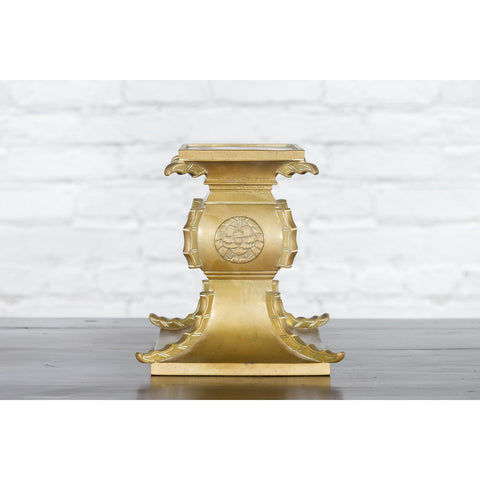 Japanese Meiji Brass Candle Holder with Scrolling Features