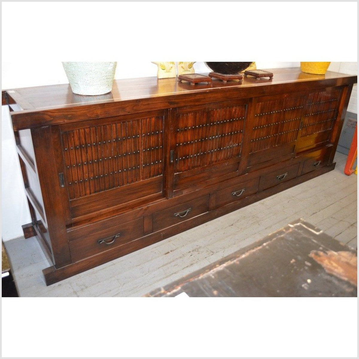 Japanese Style Elmwood Mizuya Dansu Buffet with Sliding Doors and Drawers-2. Asian & Chinese Furniture, Art, Antiques, Vintage Home Décor for sale at FEA Home