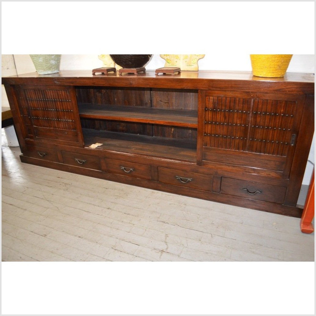 Japanese Style Elmwood Mizuya Dansu Buffet with Sliding Doors and Drawers-3. Asian &amp; Chinese Furniture, Art, Antiques, Vintage Home Décor for sale at FEA Home